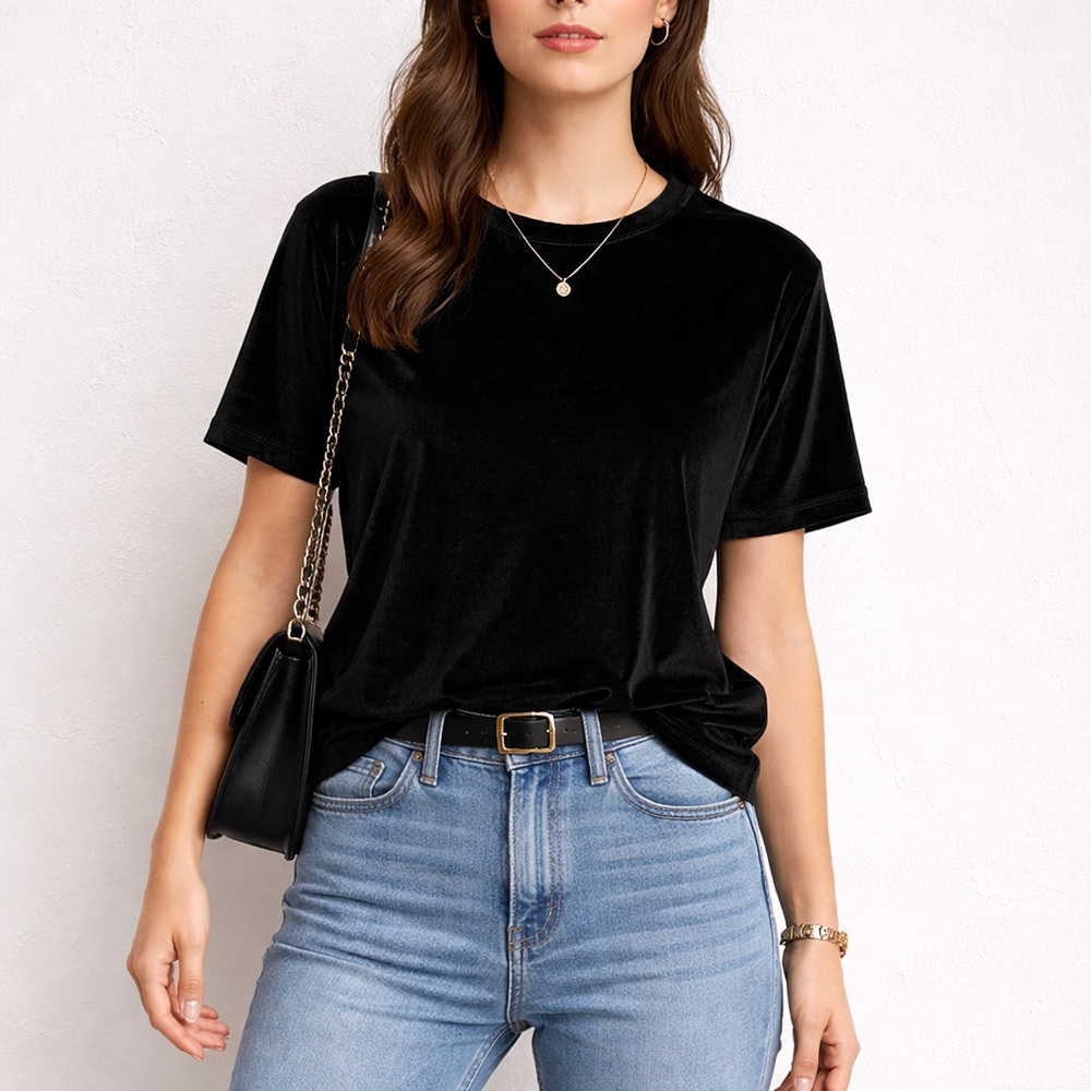 ASOS Unisex Black Stretch Velour T-Shirt | Size Large